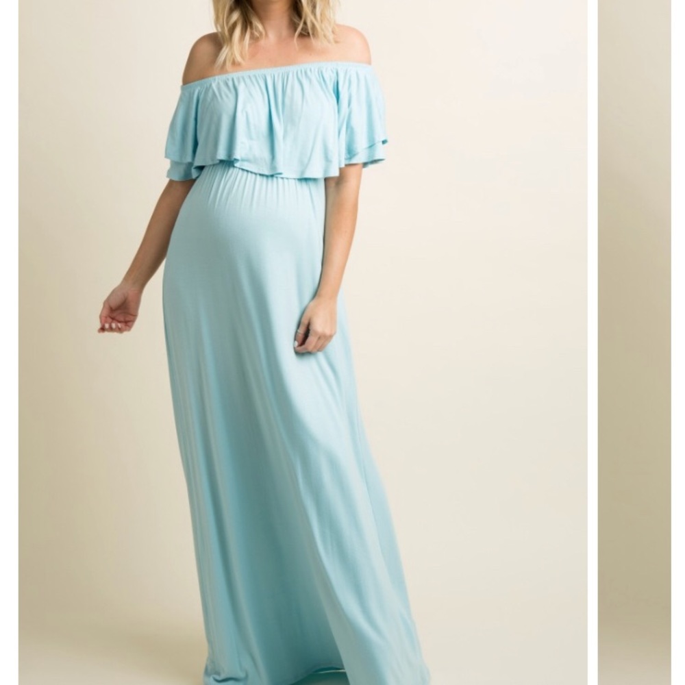 Pink blush off the shoulder dress